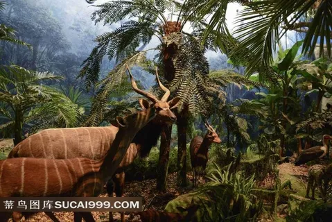 天津自然博物馆内景-丛林中的鹿标本照片