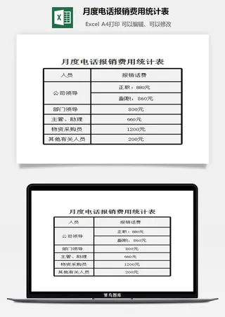 月度电话报销费用统计表excel模板