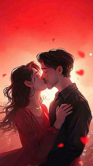 情人节情侣爱情红色爱心玫瑰，亲吻520心形