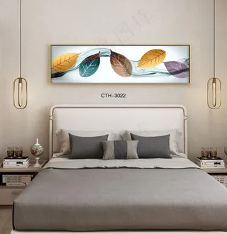 大气时尚家居室内装饰场景卧室床头画背景图背景效果图现代简约抽象画