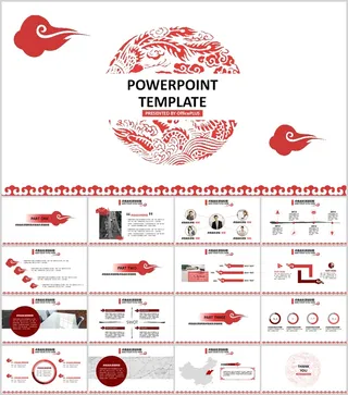 创意红色祥云中国风PPT模板