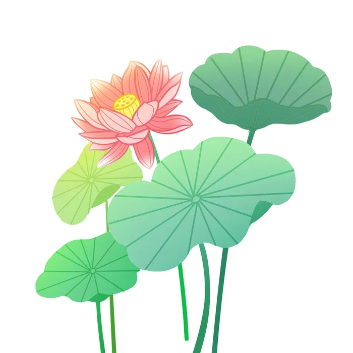 国潮中国风手绘荷花莲花荷叶莲藕植物花卉装饰插画PSD设计素材