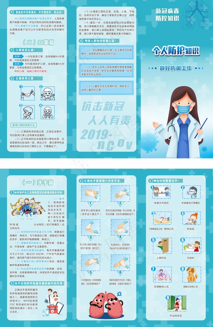 新冠病毒防控知识折页-个人防护知识cdr矢量模版下载