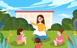 户外教师与学生绘画PSD素材