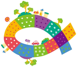 卡通彩色路房子树素材