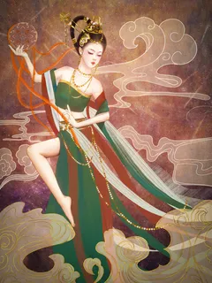 复古中国风国潮神话人物敦煌插画仙女手绘海报背景PSD设计素材