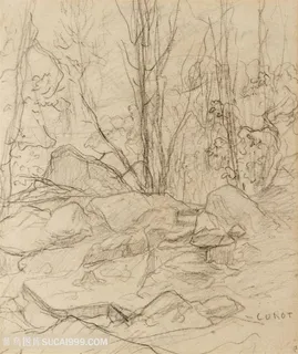 柯罗手绘简约线条树木装饰画 柯罗手绘简约线条树木装饰画