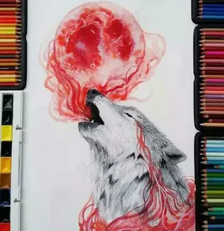 粉色水彩迷幻之狼