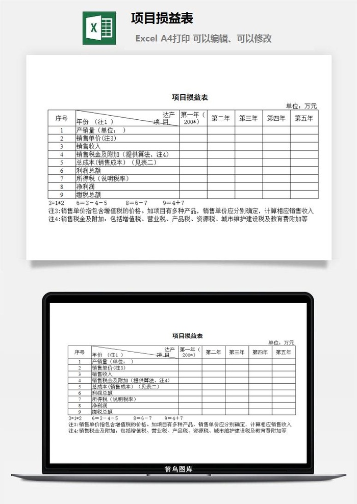 项目损益表excel模板