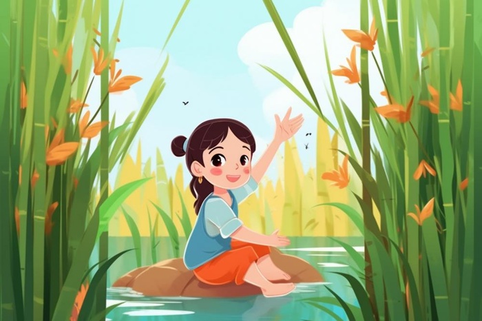 绿色清新草地人物插画(1344x896)