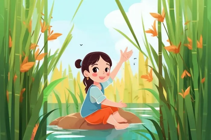 绿色清新草地人物插画(1344x896)