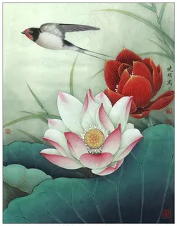 燕舞和风荷花工笔画 燕舞和风荷花工笔画