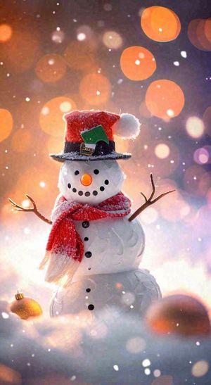 冬天雪地下雪戴帽子的雪人，可爱温暖小雪大雪冬至立冬