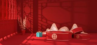 中国风国潮电商促销首页海报C4D背景图3D场景立体设计PSD素材模板