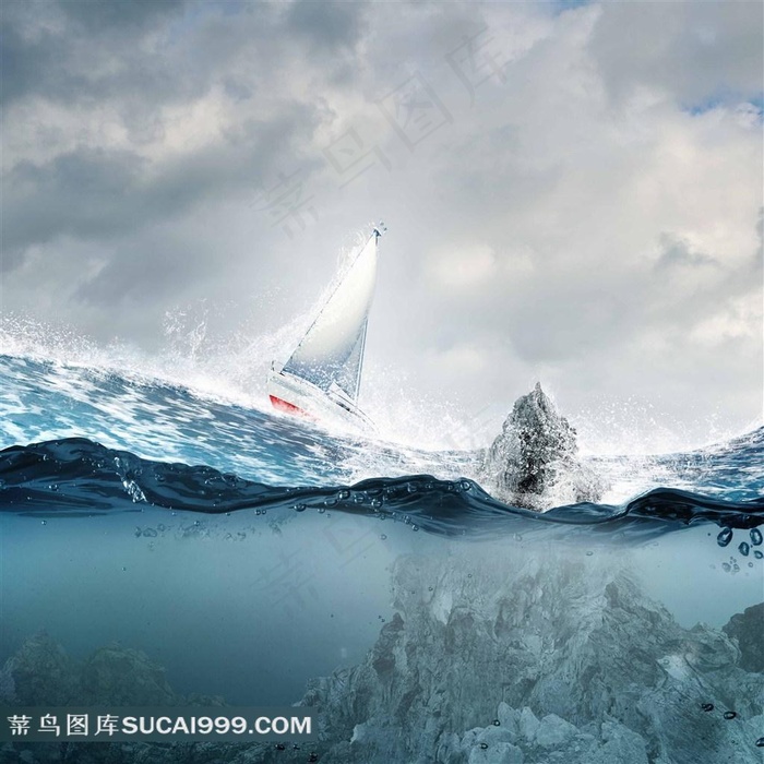 大海帆船浪花图片
