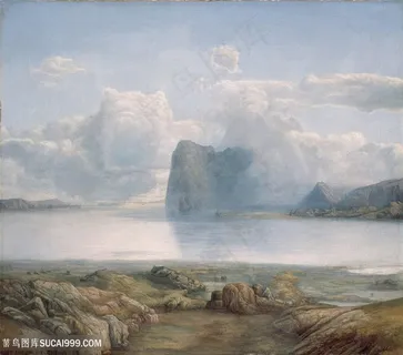 湖畔美景油画装饰画手绘插画