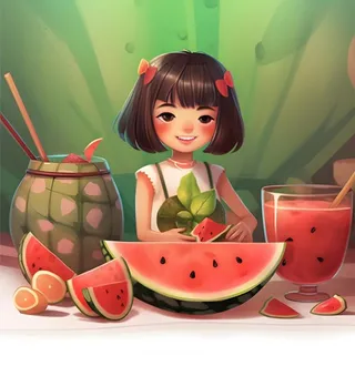 西瓜人物水果卡通背景