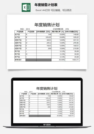 年度销售计划表excel模板