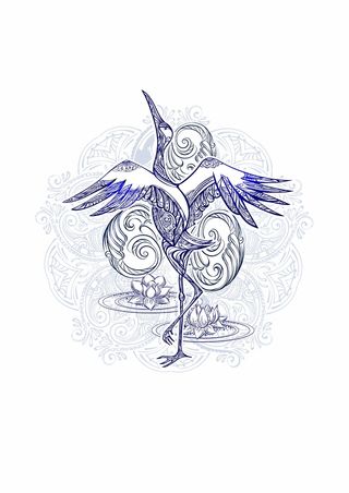 国风手绘 丹顶鹤 仙鹤 莲花台