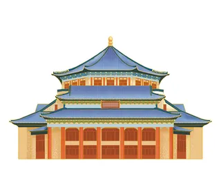 复古中国风国潮古建筑插画手绘高楼古塔PSD素材亭子png免抠图