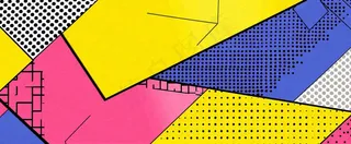 彩色涂鸦墙矩形形状点线面，高饱和色彩青春