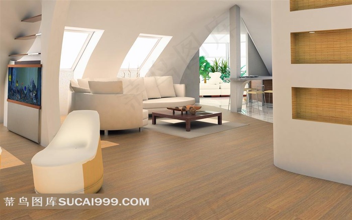 室内装饰设计-简洁客厅布艺沙发和桌子