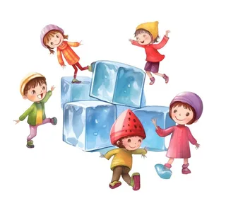 夏日冰块水果西瓜人物免抠