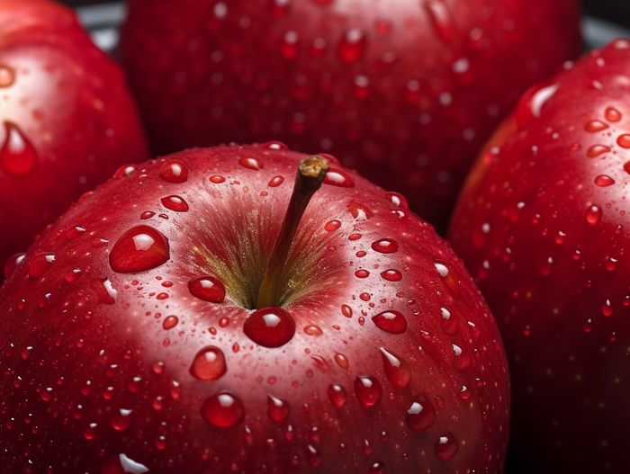红苹果水珠细节特写摄影图