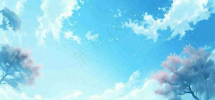 春天蓝色的天空和粉红色的书梦幻场景(1616x752)