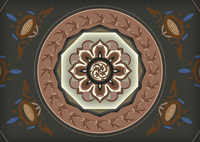 复古中式国潮风敦煌花纹装饰图案花卉藻井肌理圆形边框素材