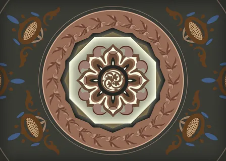 复古中式国潮风敦煌花纹装饰图案花卉藻井肌理圆形边框素材