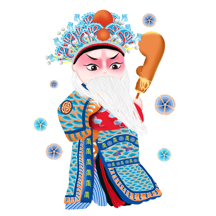 卡通京剧戏剧人物脸谱插画PNG图片 国潮中国风Q版戏剧人物PS素材