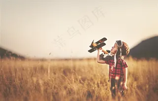 梦想飞行员小孩摄影高清图片