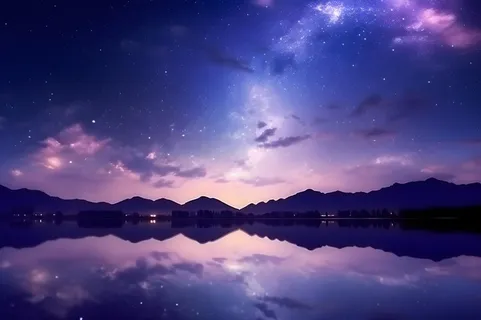 紫色梦幻星空水面倒影背景