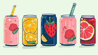 易拉罐水果汽水饮料卡通插画