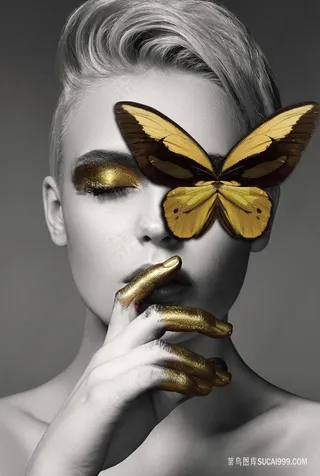 金色蝴蝶时尚美女装饰画