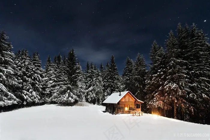 雪地木屋风景图片素材