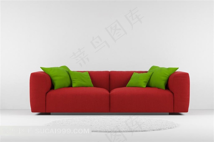 红色沙发上的绿色靠枕家具摄影高清图片