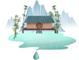 谷雨清明下雨中国风山水元素