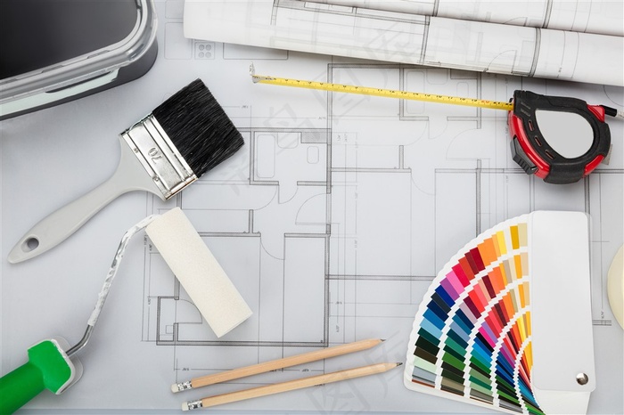 建筑图纸上的装修工具高清图片