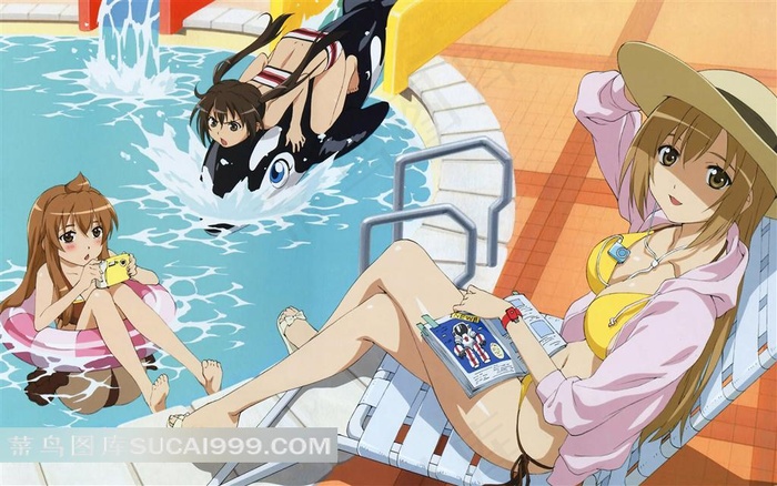 水里玩耍的漫画美少女插画