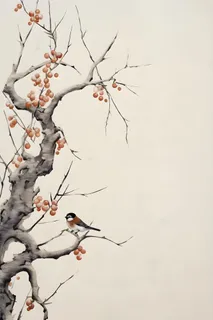 柿子水果枝叶国风背景