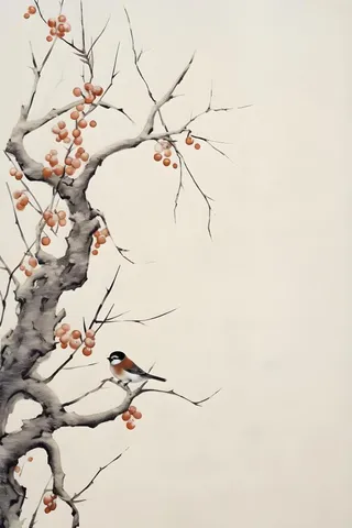 柿子水果枝叶国风背景