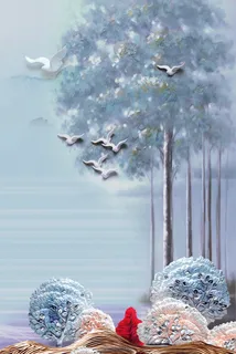 飞鸟水彩树高清风景画 飞鸟水彩树高清风景画