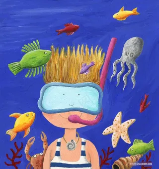 贝占新儿童画海底世界油画