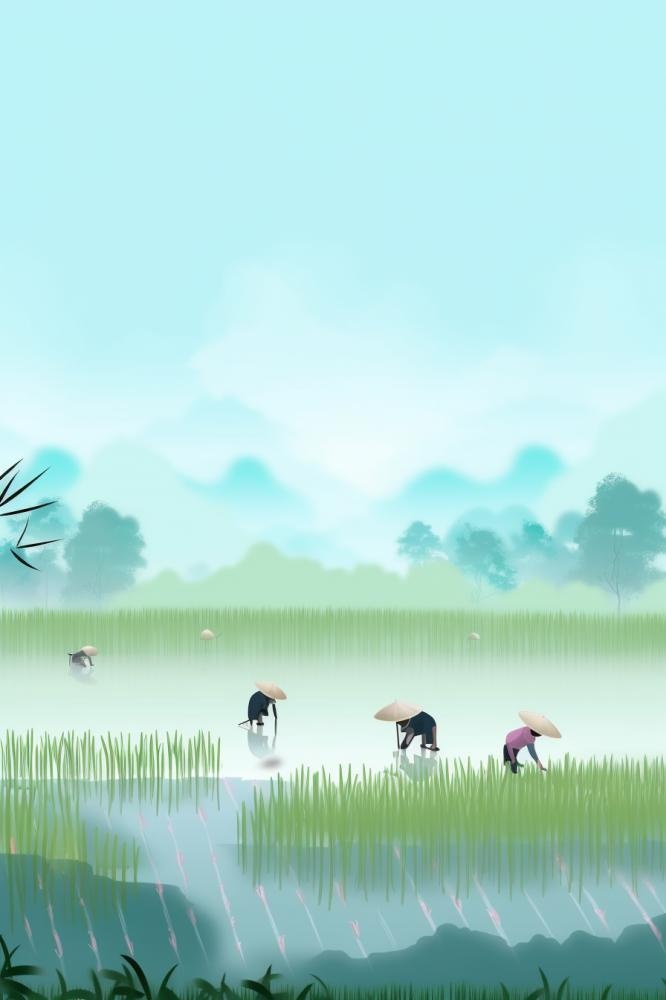 雨天农民插秧种植背景(896x1344)