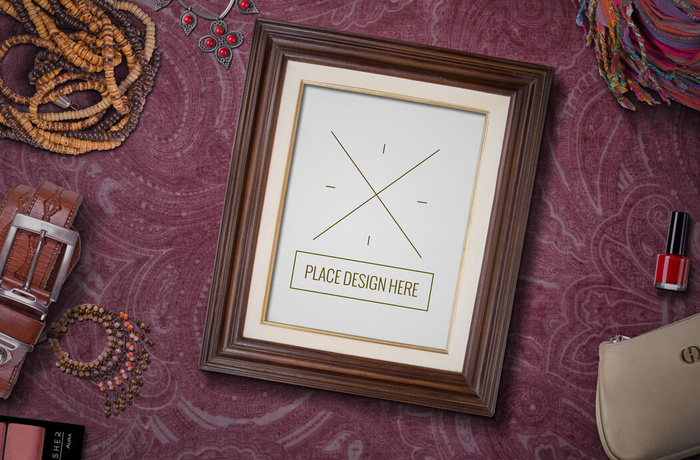 布纹理相框皮带化妆品背景俯视图