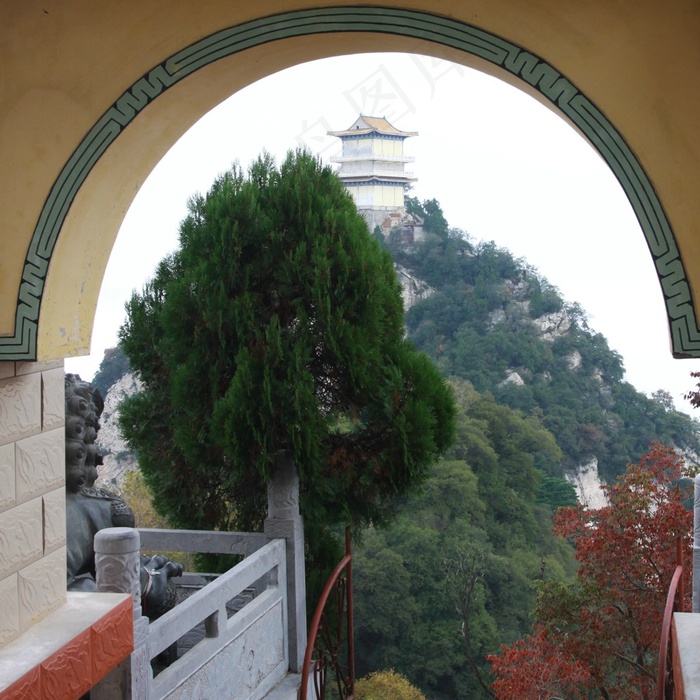 门楼下树林中的古建筑