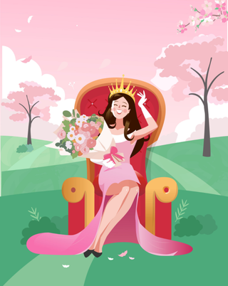 头戴皇冠手捧鲜花三八妇女节插画3
