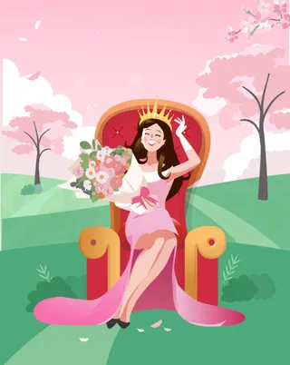 头戴皇冠手捧鲜花三八妇女节插画3